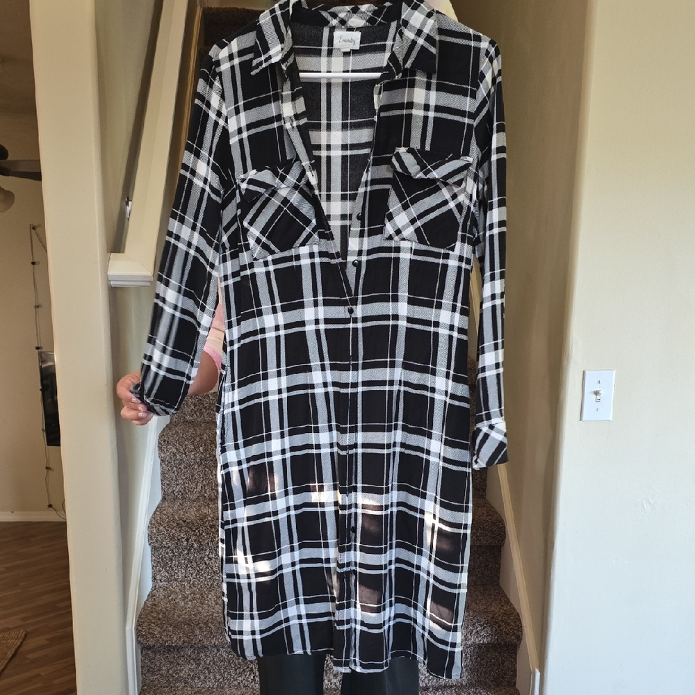 Emberly Chic Long Sleeve Plaid Dress in Black and White